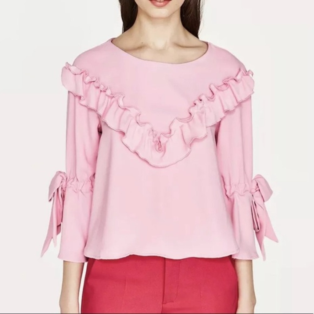 Zara Pink Ruffle Bell Sleeve Top